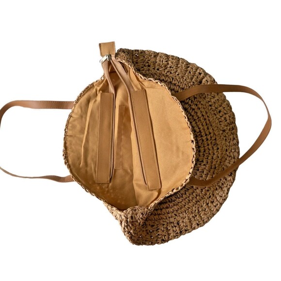 Brown Bohemian Bag Shoulder Tote Straw Round Rattan Bolsa Cafe - Picture 3 of 3